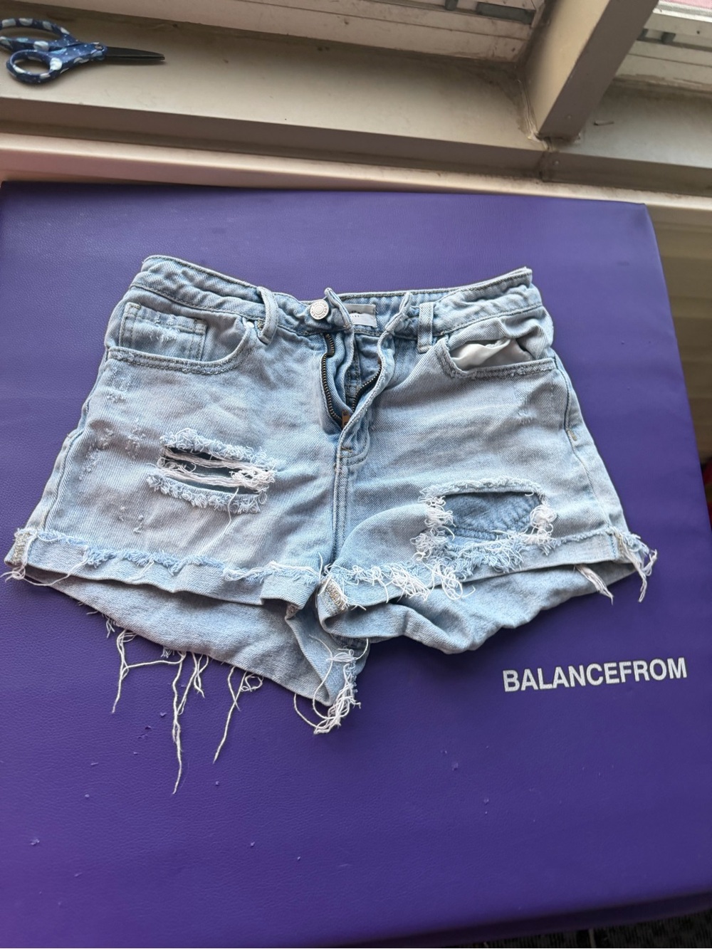 Garage Light Blue Distressed Denim Shorts